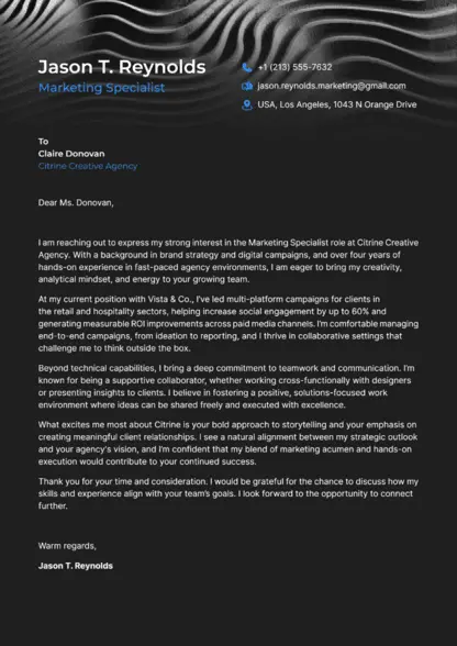 Choose Desert cover letter template