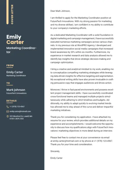 Choose Mocaccino cover letter template