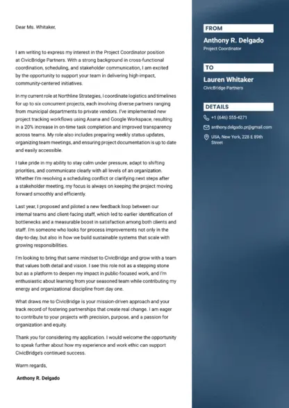 Choose Nova cover letter template