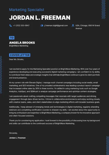 Choose Vivid cover letter template