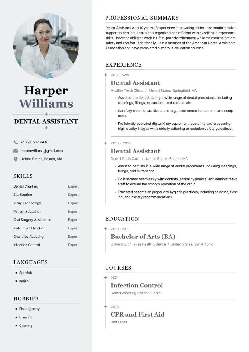 Dental Assistant Resume Example