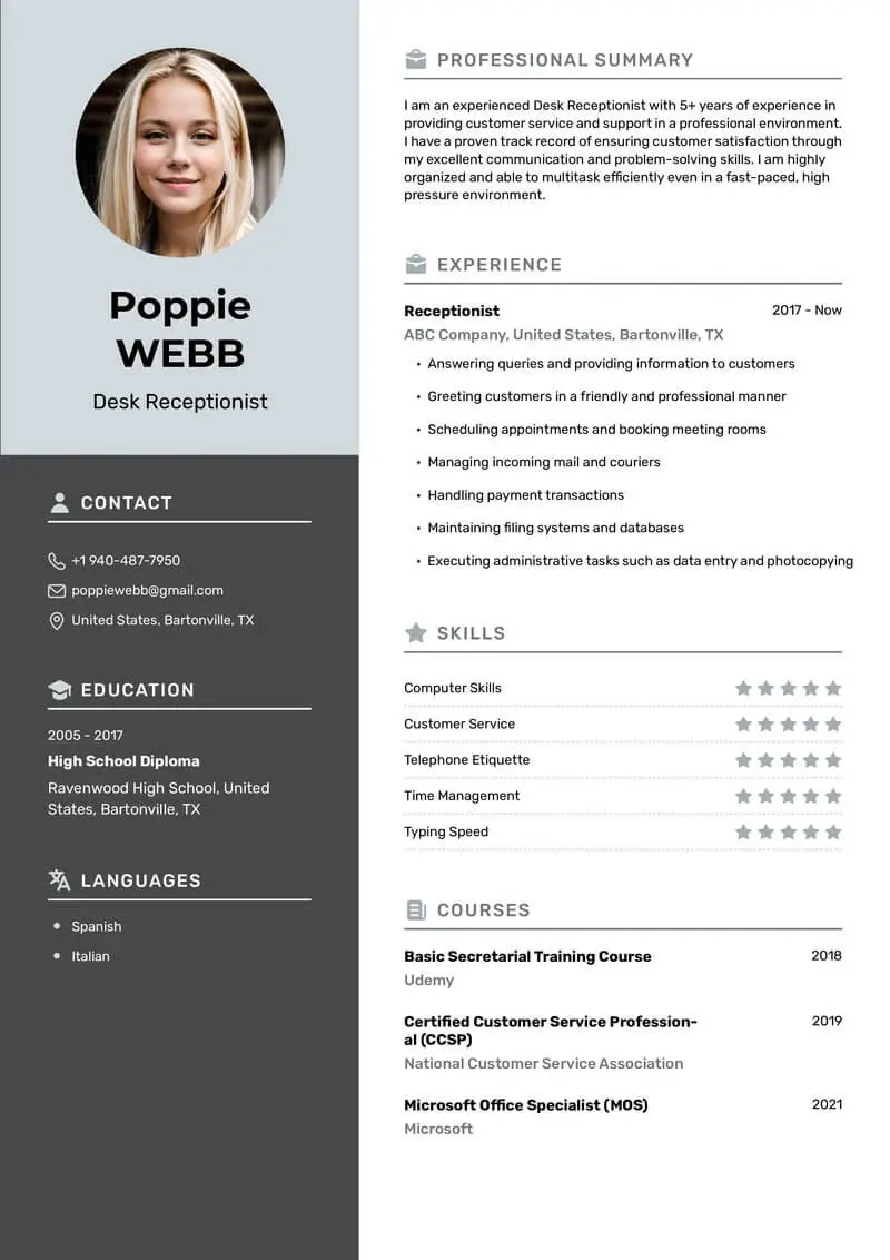 Receptionist Resume Example