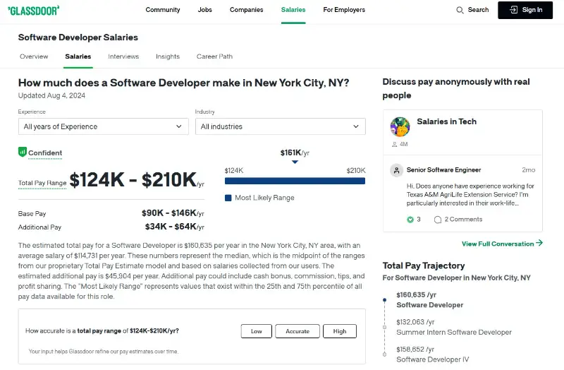 Glassdoor - salary range calculator