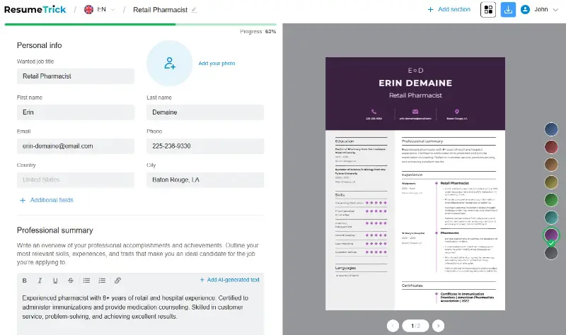 Online free resume builder - Resume Trick