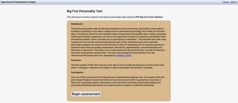 Big Five Personality Test - free career test