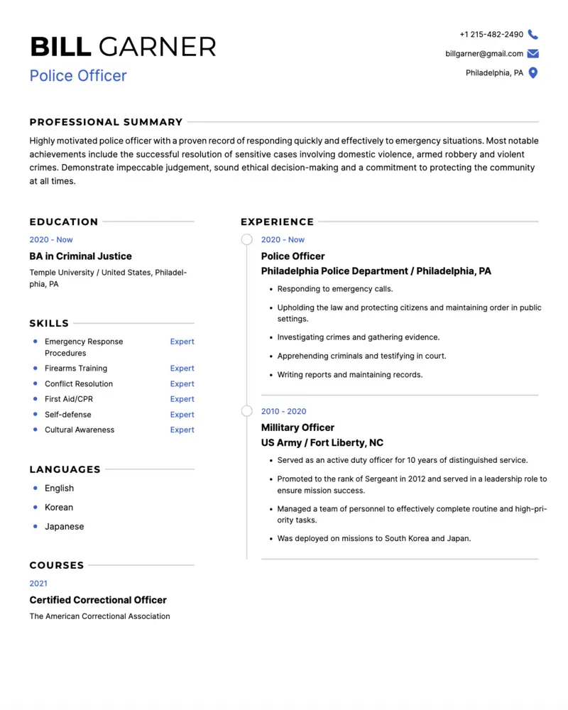 Police officer resume examples