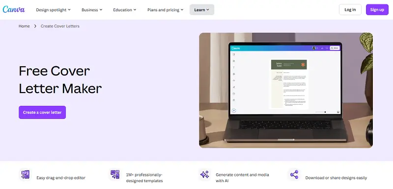 Create a cover letter in browser