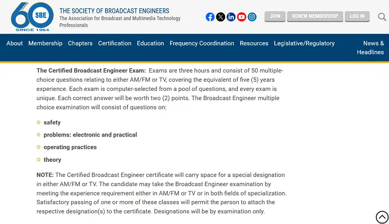 Certified Broadcast Radio Engineer (CBRE) exam