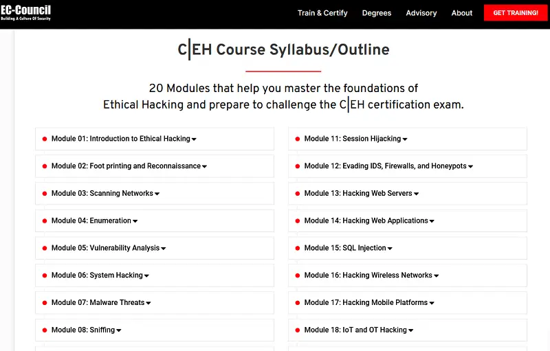 Certified Ethical Hacker (CEH) - course outline