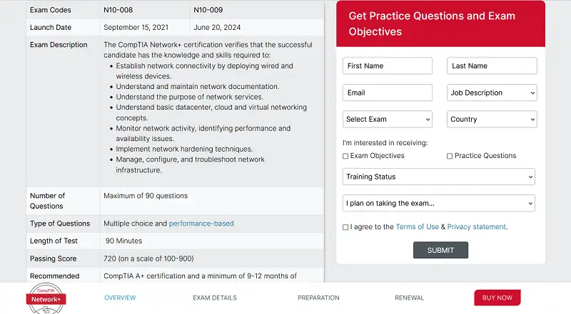 CompTIA Network+ exam details