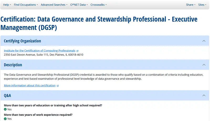 Data Governance and Stewardship Professional (DGSP) details