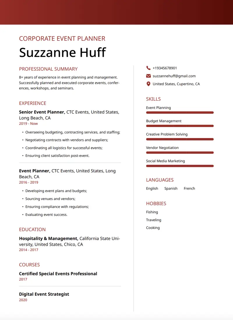 Event planning resume examples