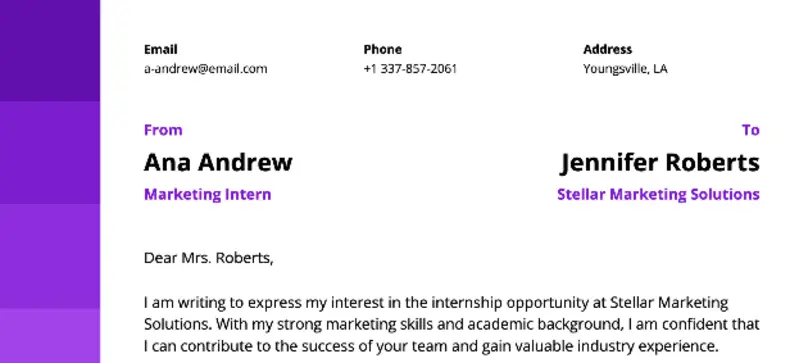 Internship cover letter - format of the heading