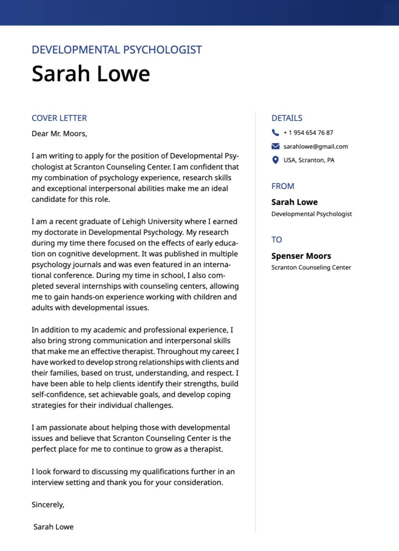 psychology cover letter examples