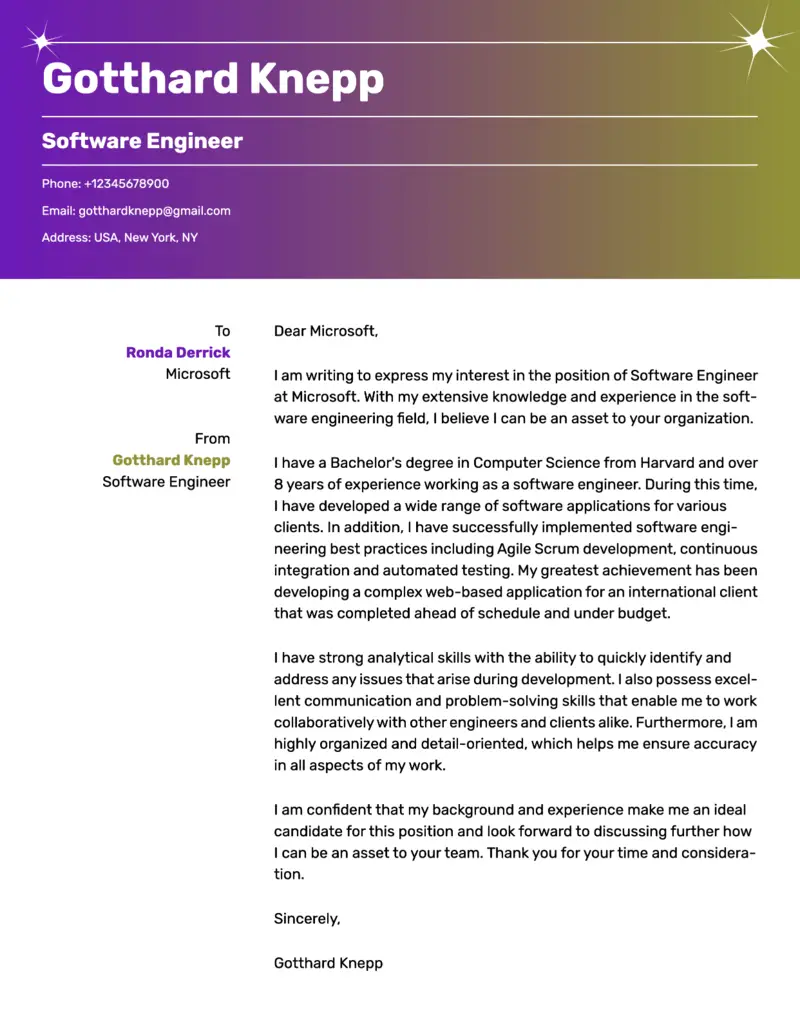 Software engineer cover letter sample