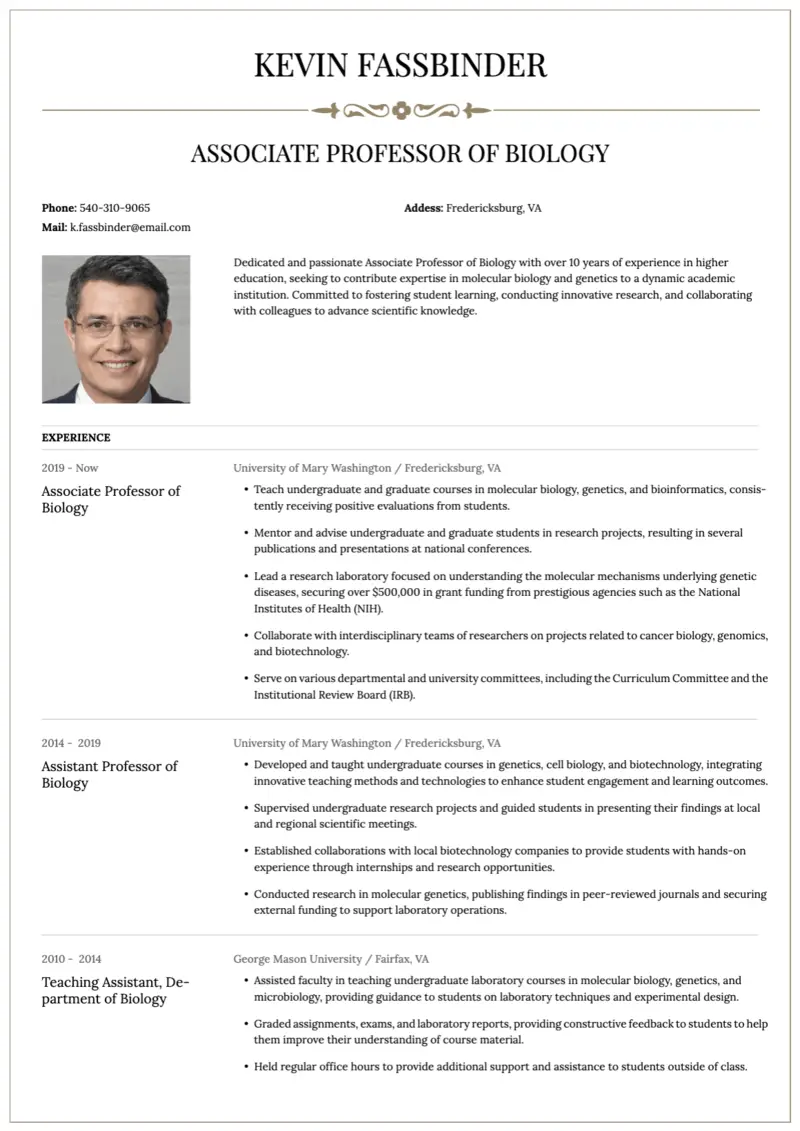 Professor resume in two pages 1