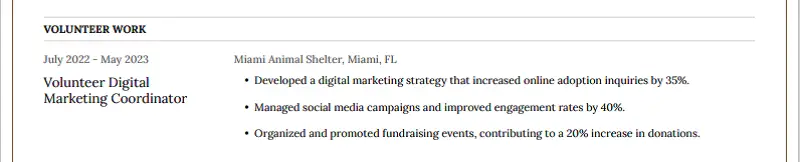 Example of volunteer work as an achievement in a resume
