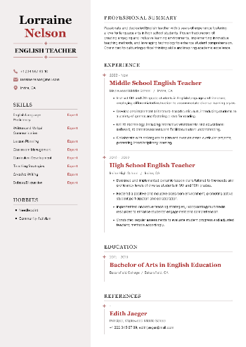 English Teacher Resume English Teacher Resume