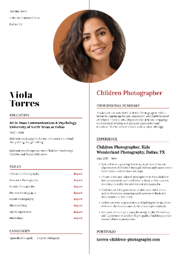 Children Photographer Resume Children Photographer Resume