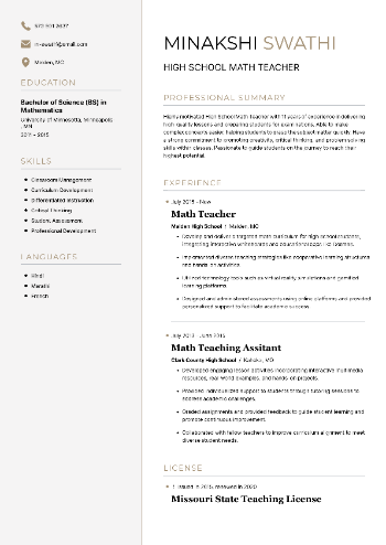 High School Math Teacher Resume High School Math Teacher Resume