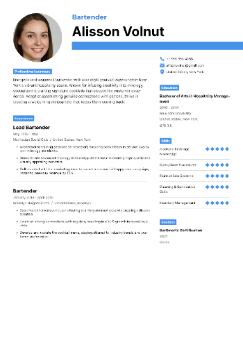 Bartender Resume