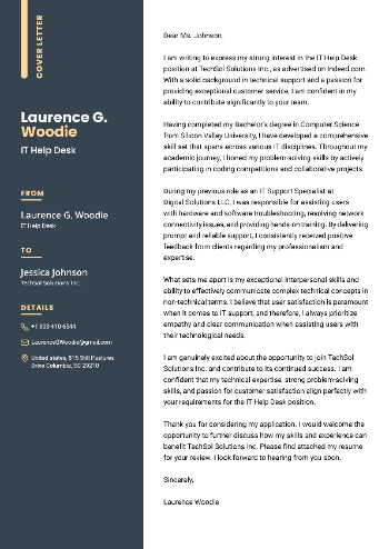 IT Help Desk  Cover Letter IT Help Desk  Cover Letter