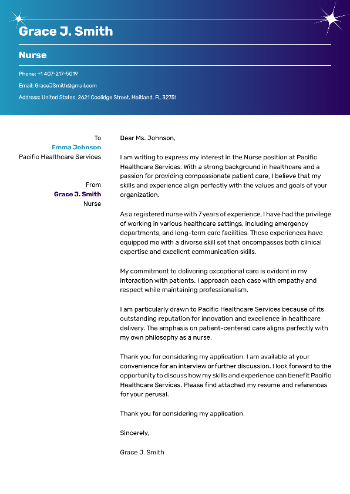Nurse Cover Letter Nurse Cover Letter