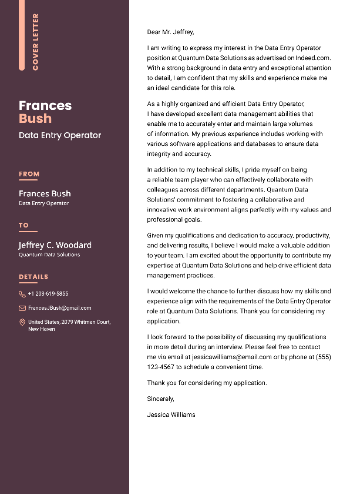 Data Entry Operator Cover Letter Data Entry Operator Cover Letter