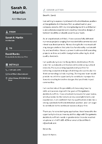 Architecture  Cover Letter Architecture  Cover Letter