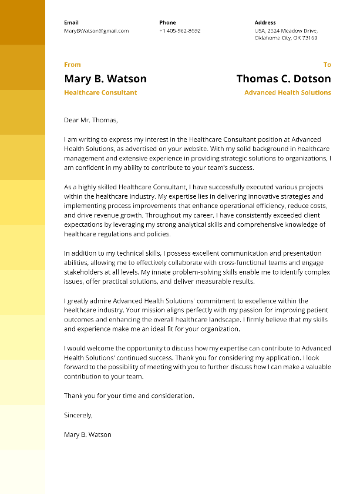 Healthcare Consultant Cover Letter Healthcare Consultant Cover Letter