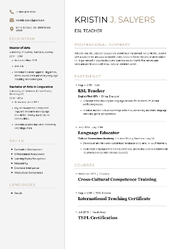 ESL Teacher Resume