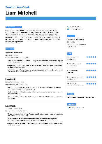 Senior Line Cook Resume Senior Line Cook Resume
