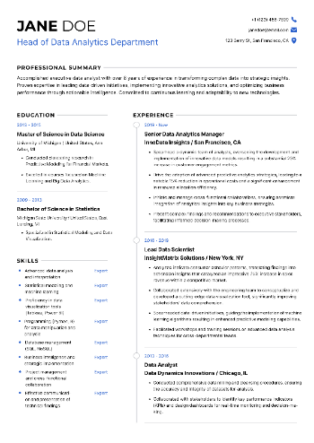 Head of Data Analytics Department Resume Head of Data Analytics Department Resume