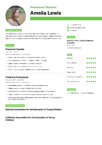 Preschool Teacher Resume