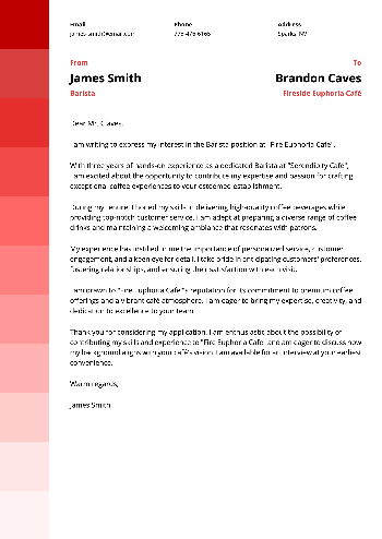 Barista Cover Letter Example Barista Cover Letter Example