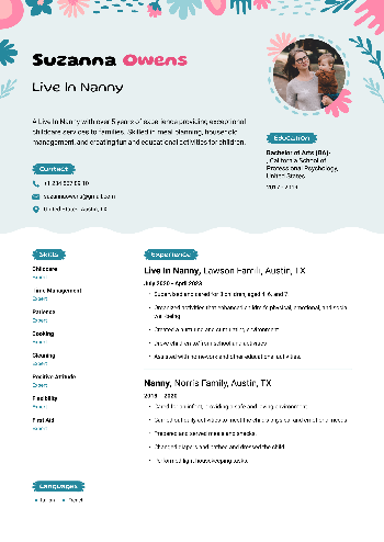 Live In Nanny Resume Live In Nanny Resume