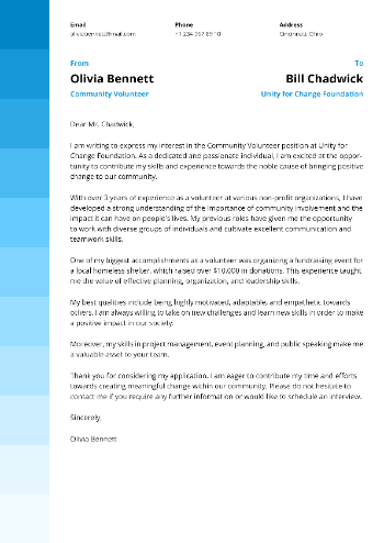 Community Volunteer Cover Letter Example Community Volunteer Cover Letter Example
