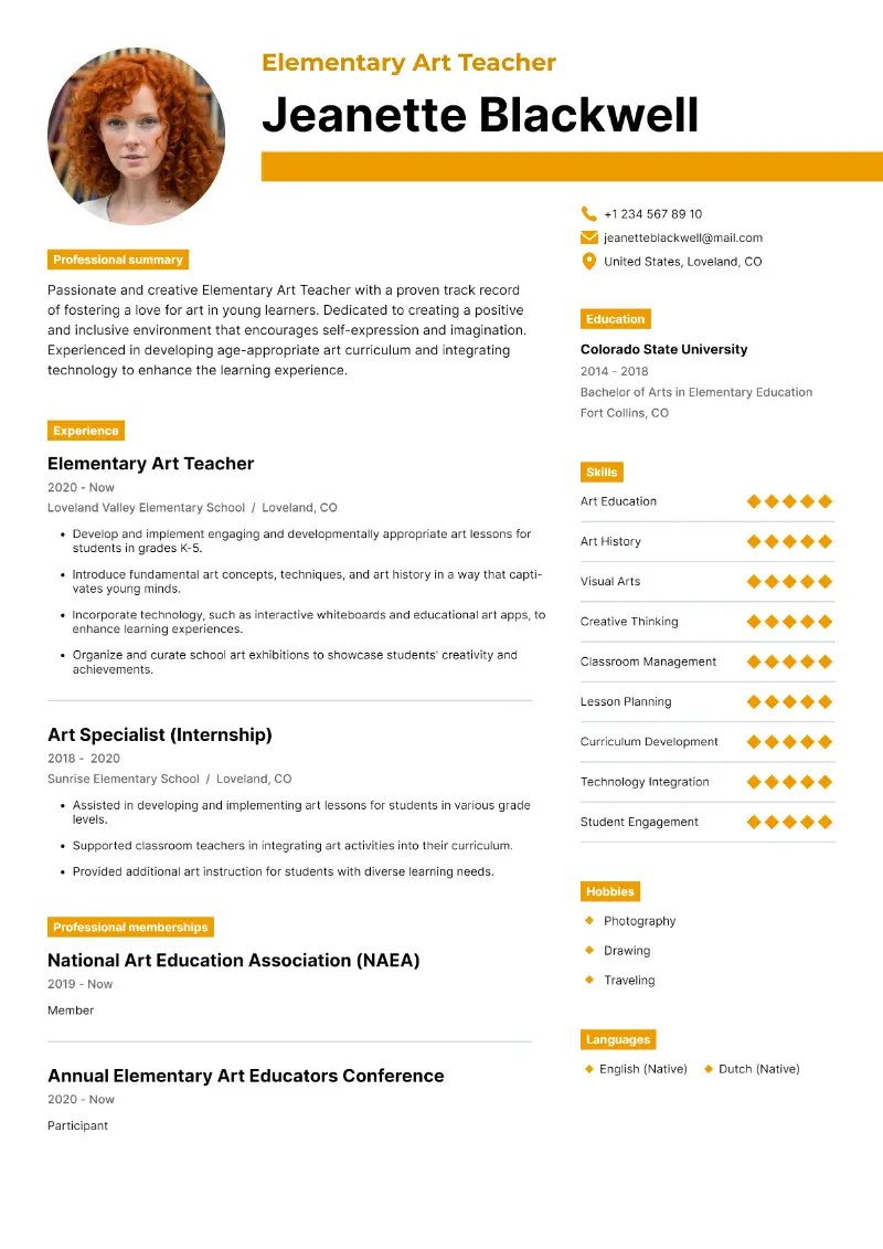 Art Teacher Resume Examples and Writing Guide for 2024