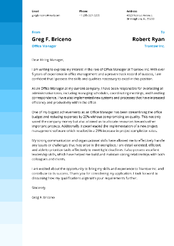 Office Manager Cover Letter