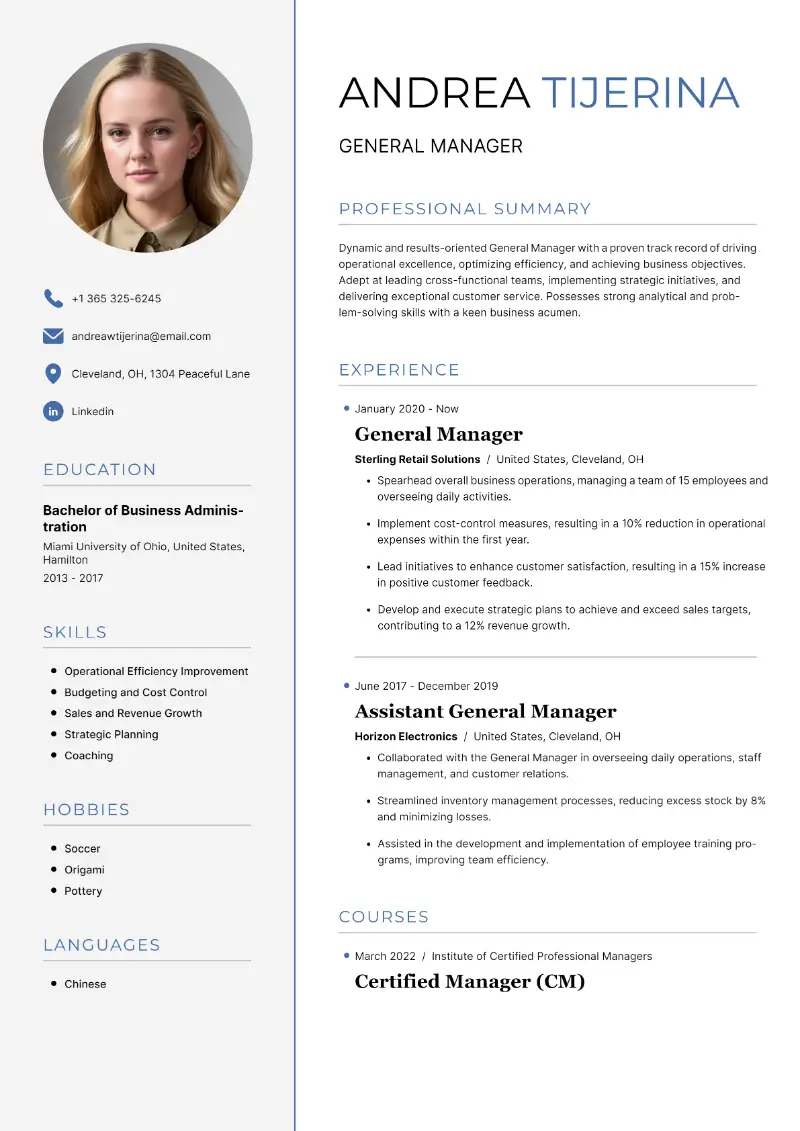 General Manager Resume