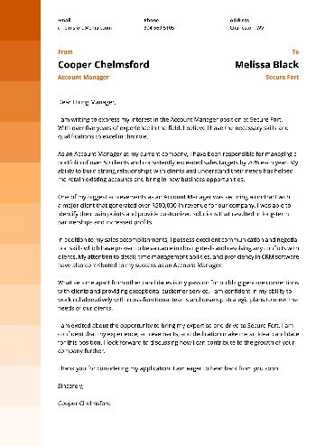 Account Manager Cover Letter Account Manager Cover Letter