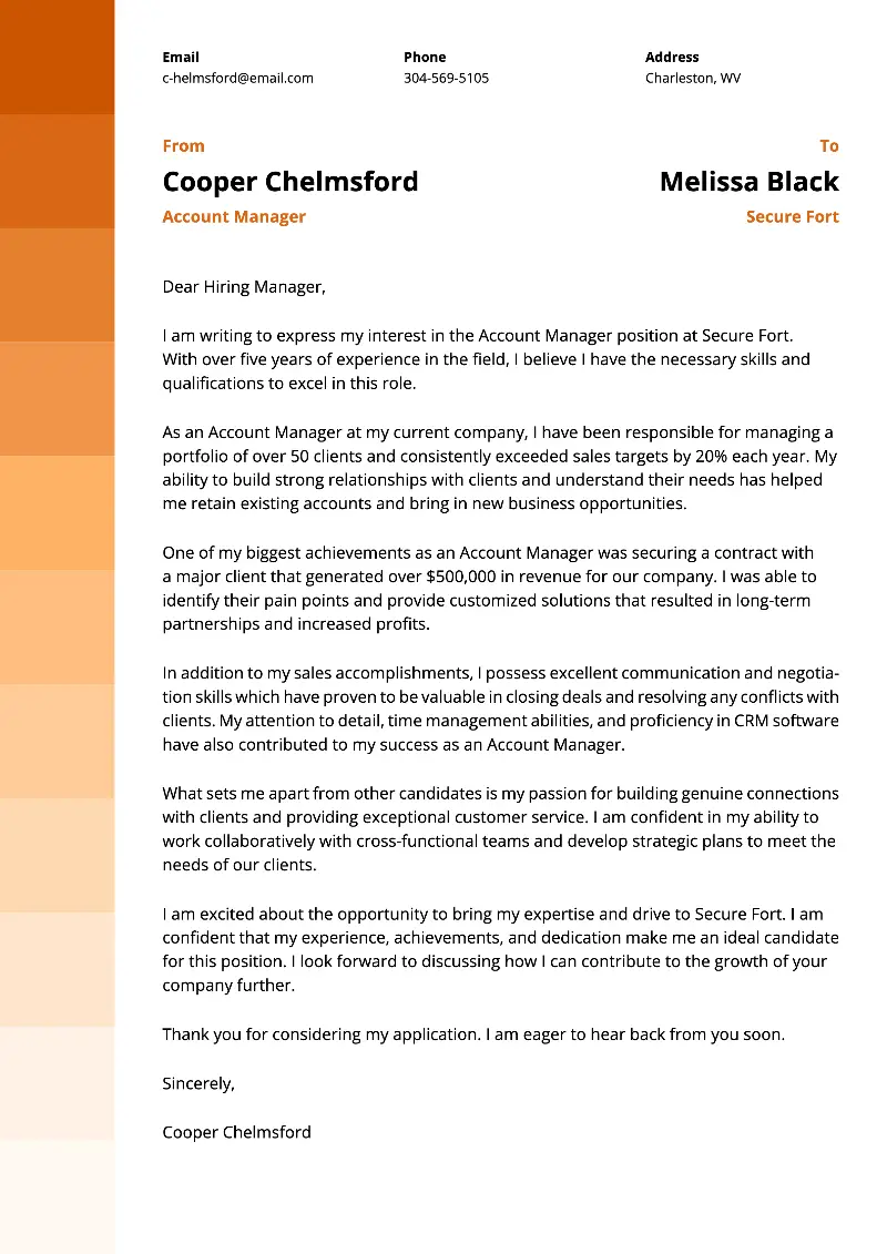 Account Manager Cover Letter