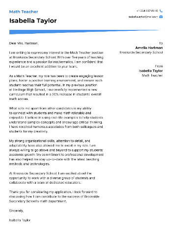 Math Teacher Cover Letter