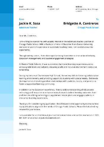 Substitute Teacher Cover Letter