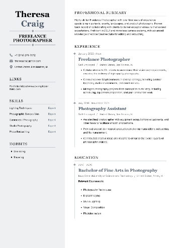 Freelance Photographer Resume Freelance Photographer Resume