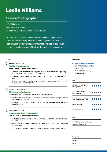 Fashion Photographer Resume Fashion Photographer Resume