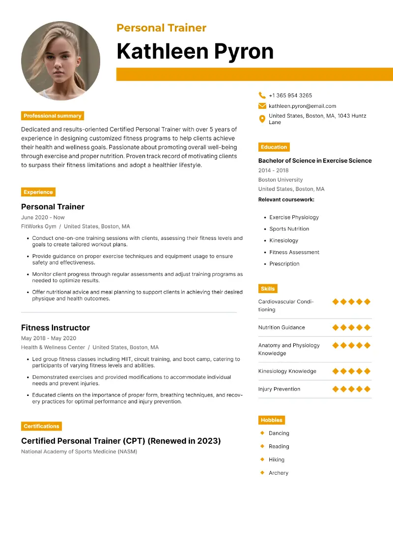Personal Trainer Resume Examples That Work in 2024