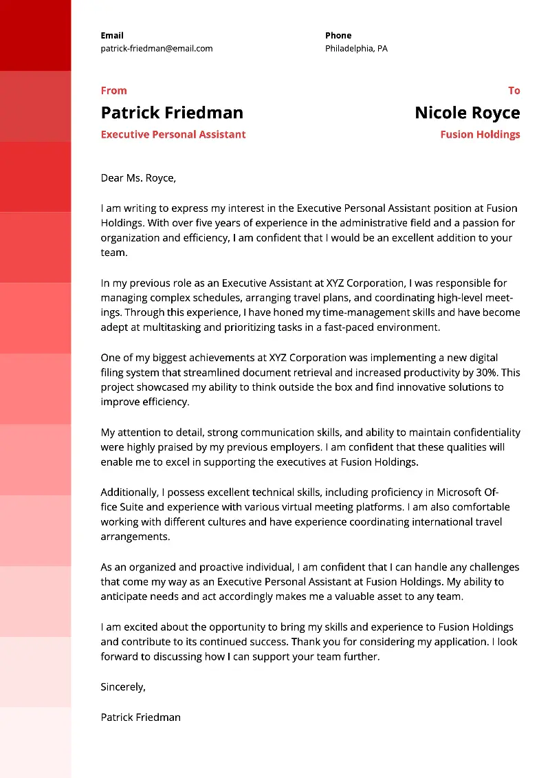 Executive Personal Assistant Cover Letter Executive Personal Assistant Cover Letter