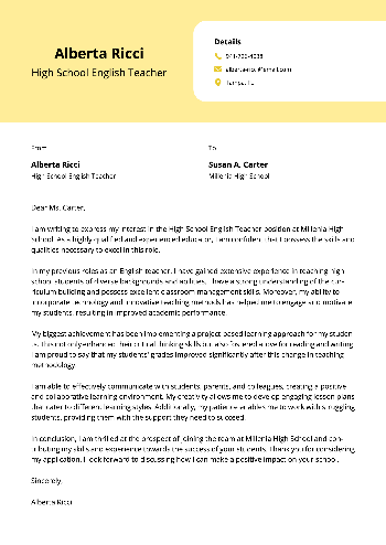 High School English Teacher Cover Letter Sample
