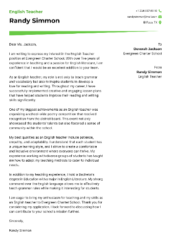 English Teacher Cover Letter